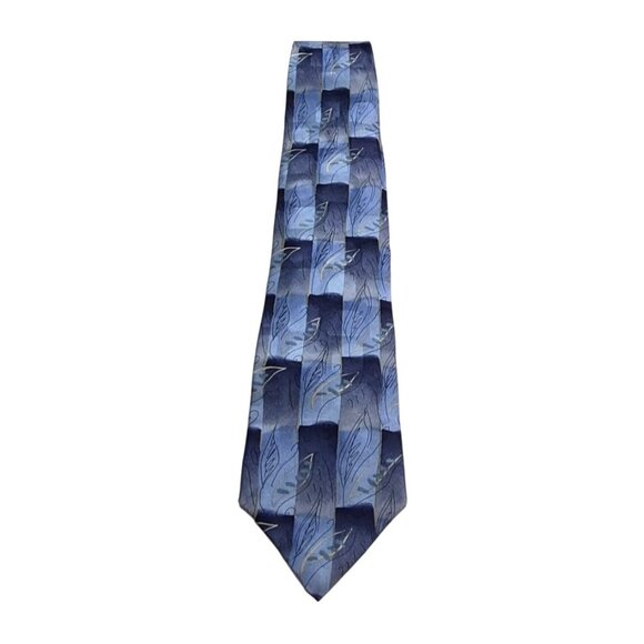 J. Garcia Silk Tie Collection Seventeen Mens Blue Leaf Pattern Necktie 65" - Picture 1 of 8
